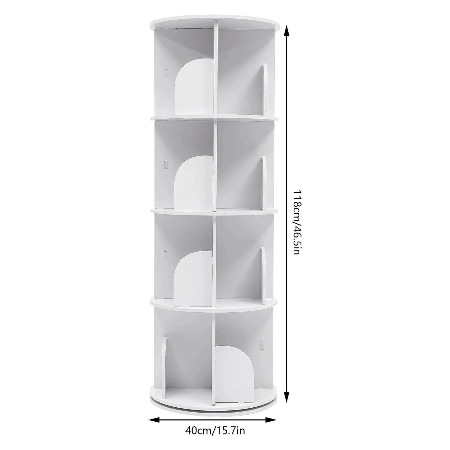 2/4-Tier Wooden Rotatable Bookshelf - 360°Display Floor Standing Storage Rack, White Multifunctional Bookshelf Organizer