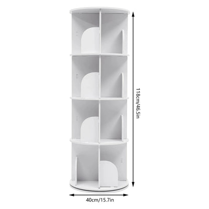 2/4-Tier Wooden Rotatable Bookshelf - 360°Display Floor Standing Storage Rack, White Multifunctional Bookshelf Organizer