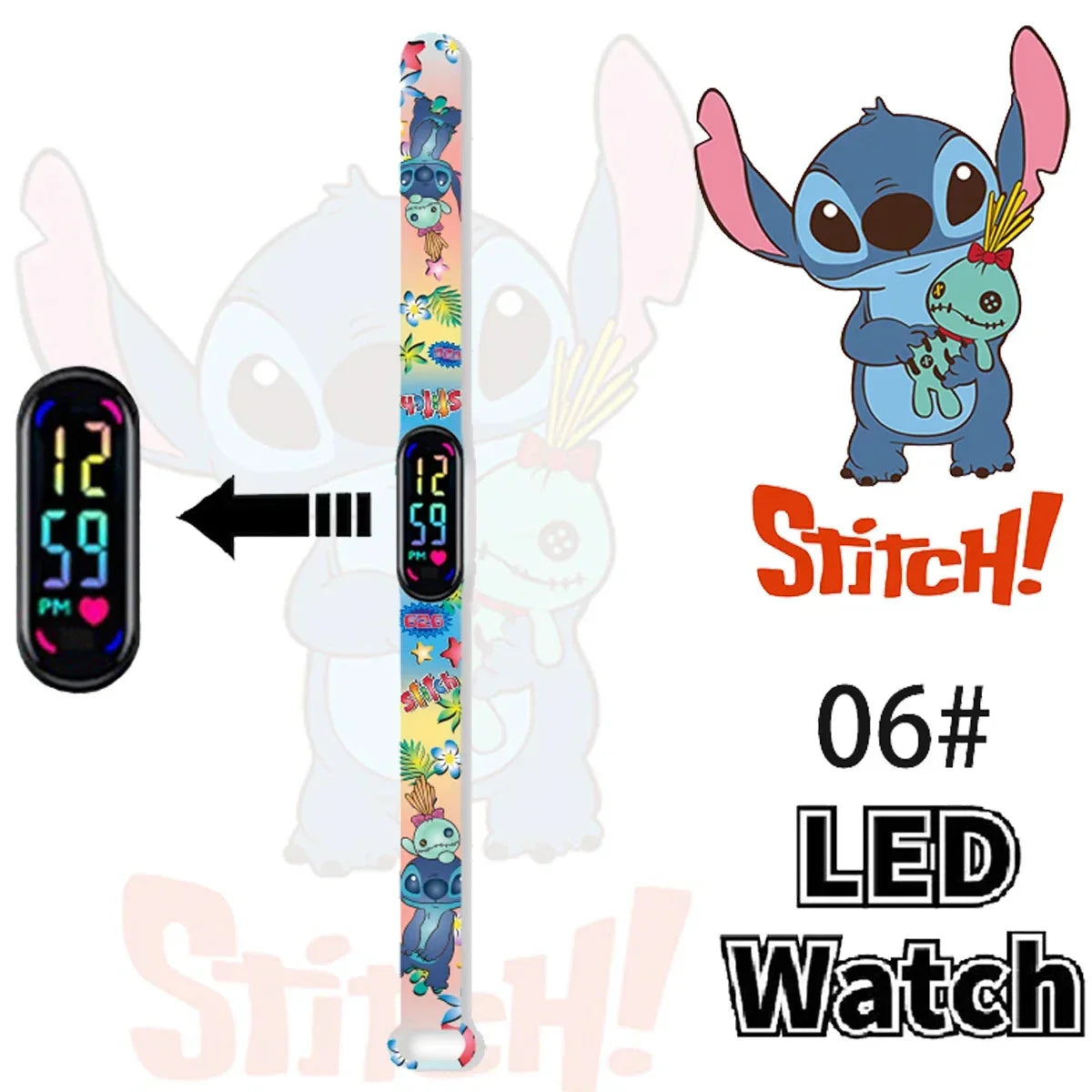 Disney Stitch Digital Kids' Watches Anime Figures LED Luminous Watch Touch Waterproof Electronic Sports Watch Kids Birthday Gift