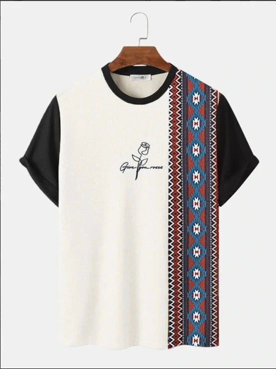 Men's C'EST LA VIE Paris Color Block T-Shirt Beige Gray Brown Casual Short Sleeve Fashion Top
