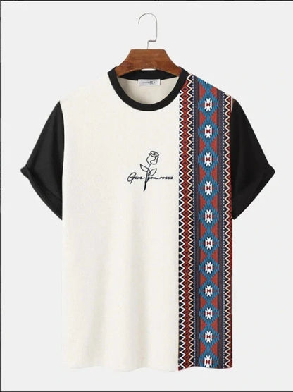 Men's C'EST LA VIE Paris Color Block T-Shirt Beige Gray Brown Casual Short Sleeve Fashion Top