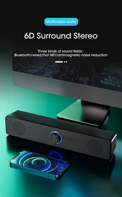 XIKCU Wireless Bluetooth and PC Soundbar Wired Speaker USB Powered Soundbar for TV Pc Laptop Home Theater Surround Audio System