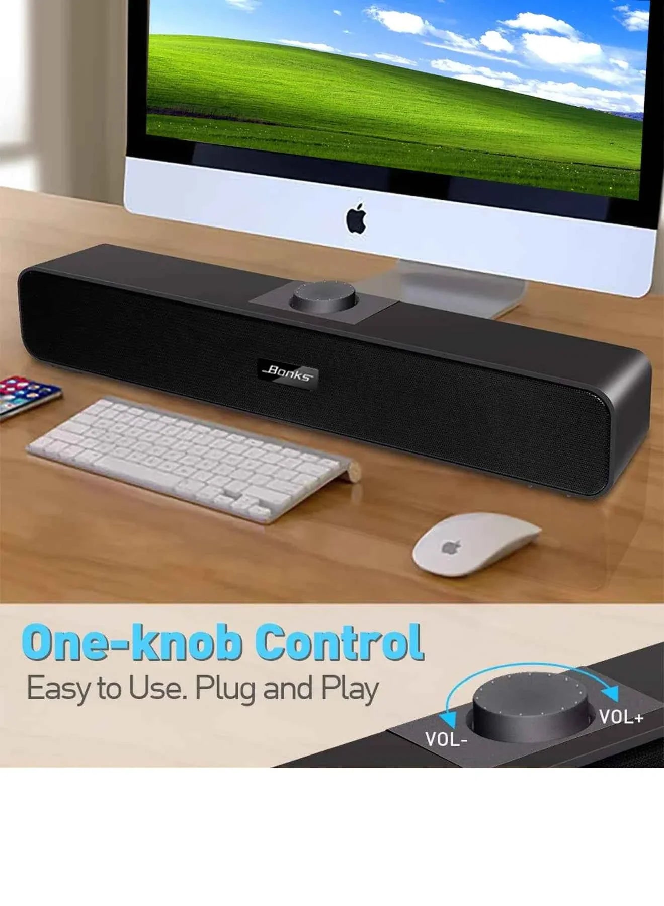B Computer Speakers with 3.5 mm Aux, Small PC Speakers Powered by USB, USB Soundbar for Monitor，Wired USB Desktop Speaker,
