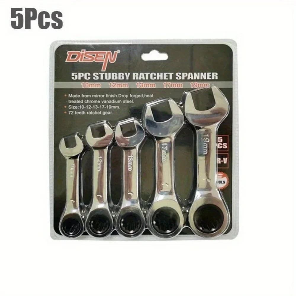 6-19mm Short Handle Quick Ratchet Wrench 72 Teeth Multi Functional Portable Short Dual-use Plum Blossom Small Wrench Hand Tools