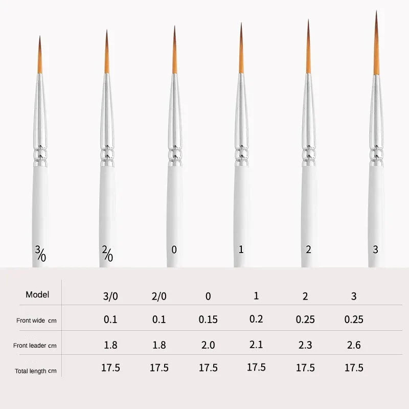 Artist Paint Brush 6 Pcs Set Thin Pen Extra Long Fine Point Liner Tip #000#00#0#1#2#3, Scale Models Nail Acrylic Oil Watercolor