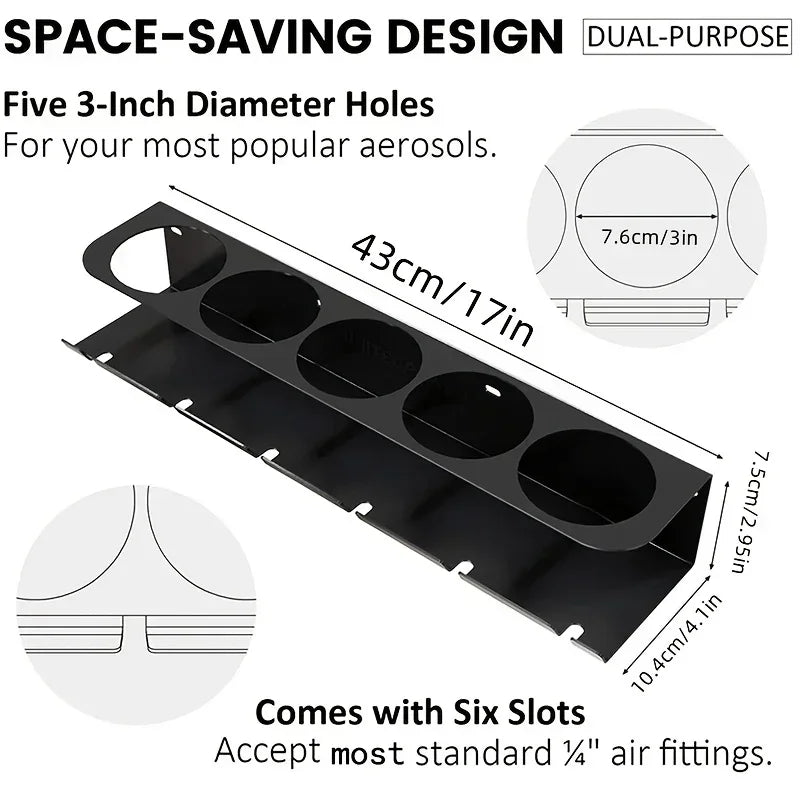 Pneumatic Tool Holder and Aerosol Rack Combo, Wall Mounted Metal Spray Can Bottle Holder Air Tool Organizer Rack for Garages
