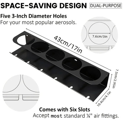 Pneumatic Tool Holder and Aerosol Rack Combo, Wall Mounted Metal Spray Can Bottle Holder Air Tool Organizer Rack for Garages