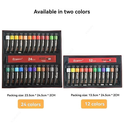 Acrylic Paint Set 12/24/30 Colours 12ml, Perfect for Canvas, Wood, Fabric, Leather, Cardboard, Paper, MDF And Crafts