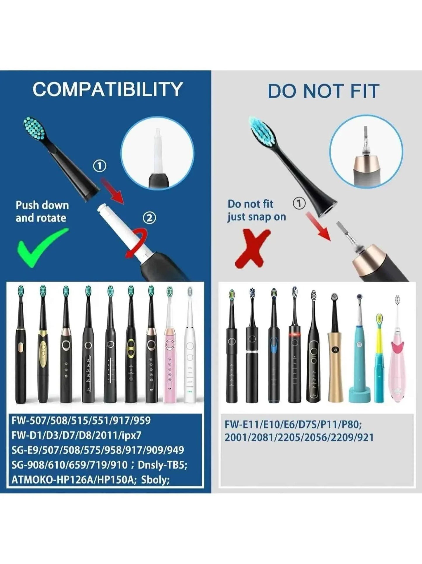 Fairywill Interdental Brush Heads Replacement Toothbrush heads for FW-507 FW-508 FW-917 FW-959 D7 D8 Sonic Electric Toothbrush