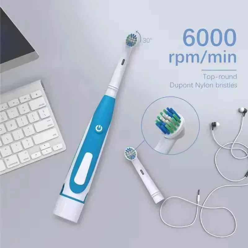 Electric Toothbrush Rounded 3D Heads Teeth Brush Soft Bristle Vibrate Rotation Gum Care Battery Power Teeth Whitening For Adults