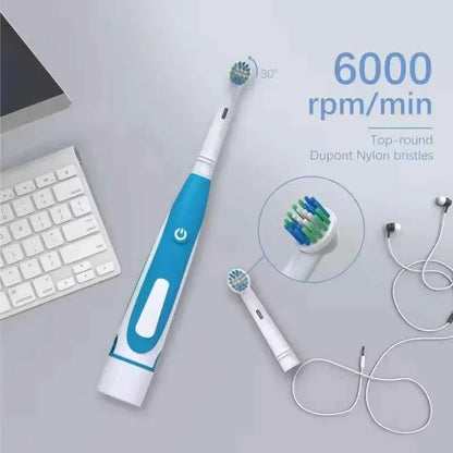 Electric Toothbrush Rounded 3D Heads Teeth Brush Soft Bristle Vibrate Rotation Gum Care Battery Power Teeth Whitening For Adults