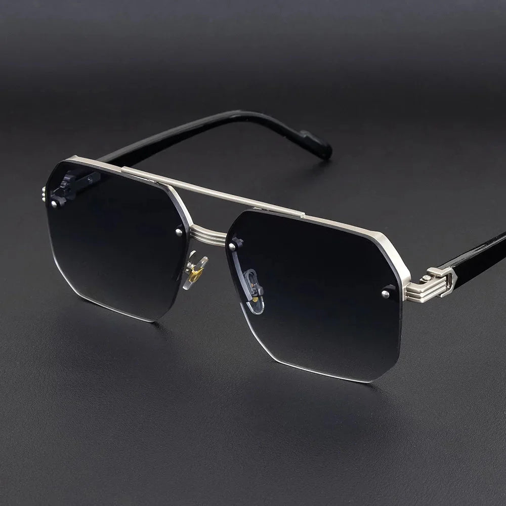 Men's Metal Sunglasses Square Half Frame Rice Nails Casual Trend Glasses Personality Retro Fashion Outdoor Sports Eyeglasses