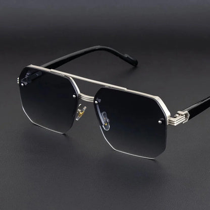 Men's Metal Sunglasses Square Half Frame Rice Nails Casual Trend Glasses Personality Retro Fashion Outdoor Sports Eyeglasses