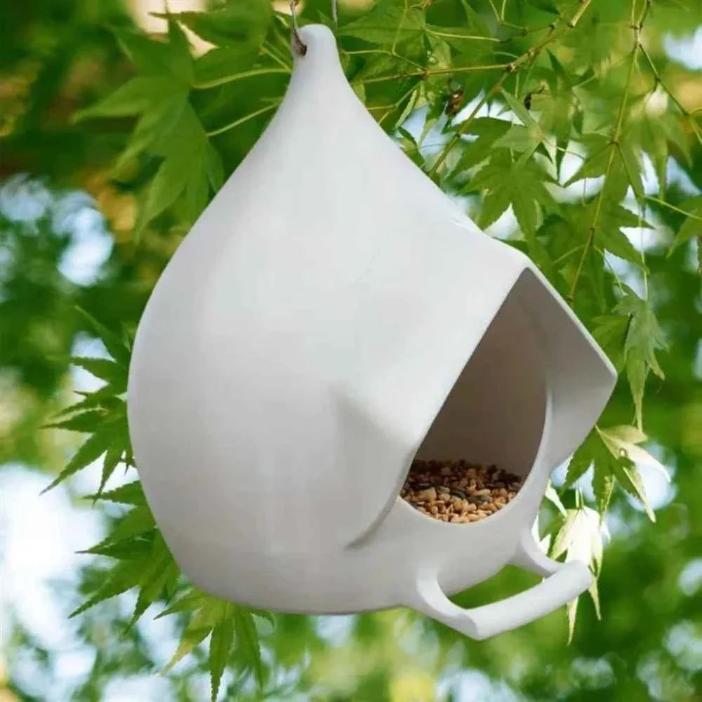 House Shape Waterproof Hanging Bird Feeder Rainproof Large Capacity Hummingbird Feeder with Stand Birds Food Catcher Outdoor