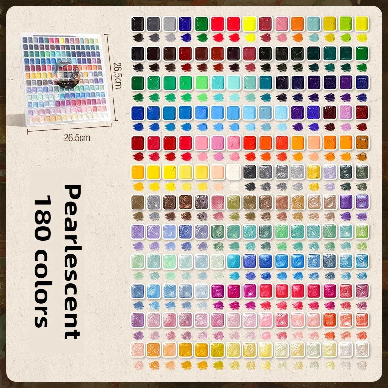 12/98/150/180 Colors Pearl Solid Water Color Paint Set Portable Professional Watercolor Painting School Art Supplies Stationery