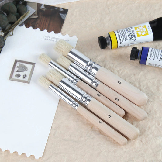 SeamiArt 5Pcs Bristle Paint Brushes Round Head Gouache Watercolor Oil Acrylic Painting Tools Brush Tip Pen for Art Supplies