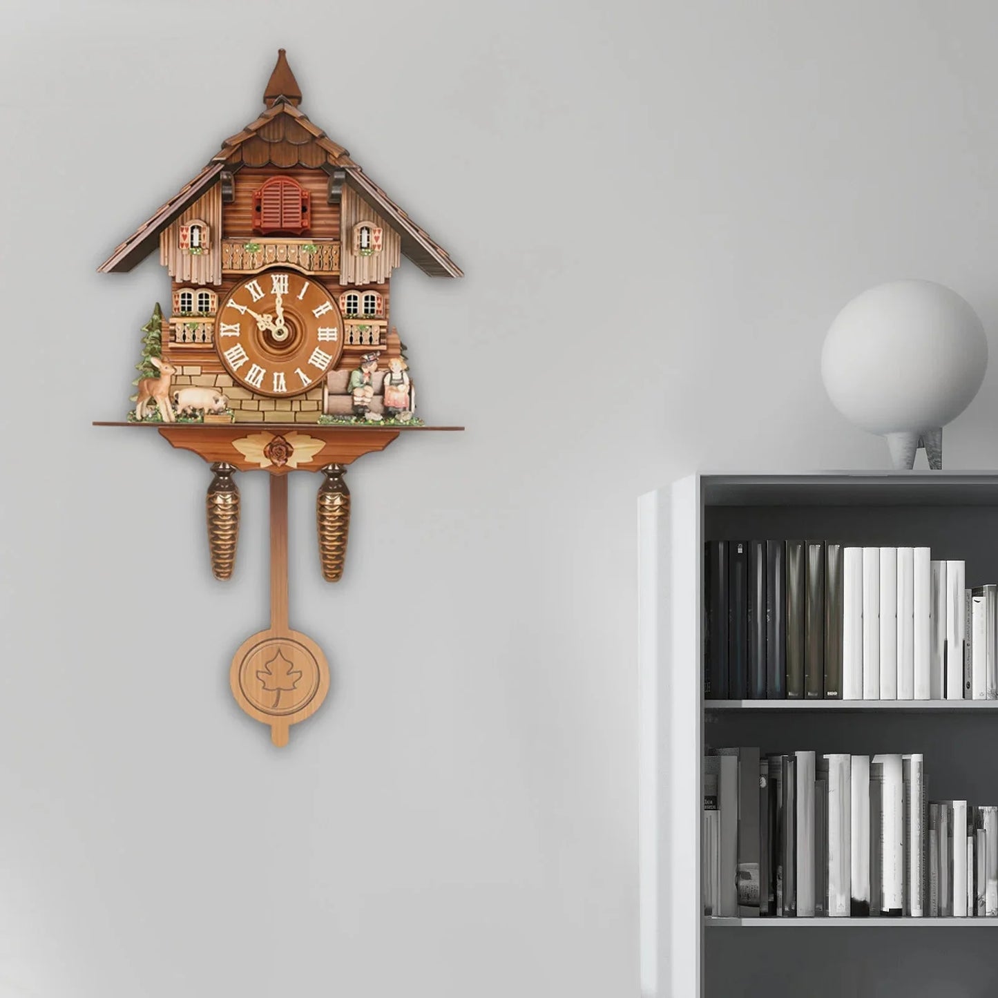 Wall Mount Clock Cuckoo Clock, Wood Cuckoo-Clock 7:00-21:00 Chime Time 25*10*50cm Pointers+Time Scales Display