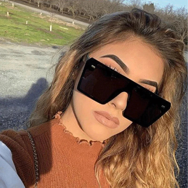Oversized Square Sunglasses Women 2024 Luxury Brand Fashion Flat Top Red Black Clear Lens Men Fishing Shade Mirror UV400