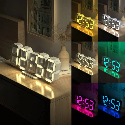 3D LED Digital Clock 12/24H Time Display Colorful Clock for Office/Living Room/Meeting Room/Kitchen