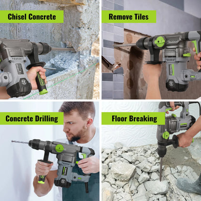WORKPRO  12.5 AMP Heavy Duty Rotary Hammer Drill for Concrete 32mm MAX, Steel 13mm MAX,Wood 42mm MAX.