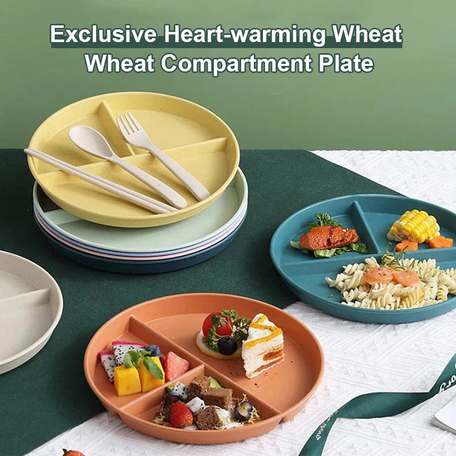 23cm Sub-grid Plate Fat-reducing Sub-plate Children's Tableware Three-grid Rice Plate Separated Dessert Breakfast Plate Kitchen