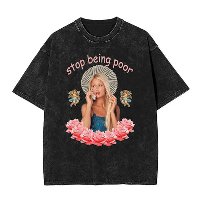2026 Spring/Summer Paris Hilton Washed T-Shirt Harajuku No Longer Poor Summer Y2K Classic Casual Jacket