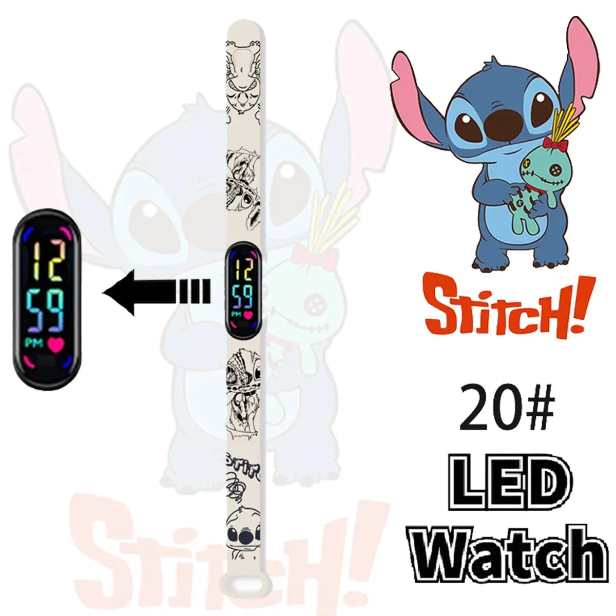 Disney Stitch Digital Kids' Watches Anime Figures LED Luminous Watch Touch Waterproof Electronic Sports Watch Kids Birthday Gift