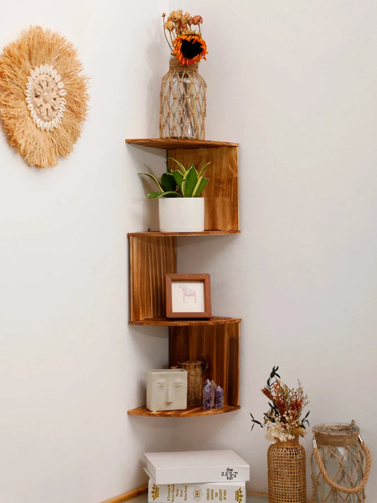 4-Layers Wooden Wall Shelf wood Color Wall Mounted Display Stand Home Organizers Storage Bookshelf Plant Holder Home Appliance
