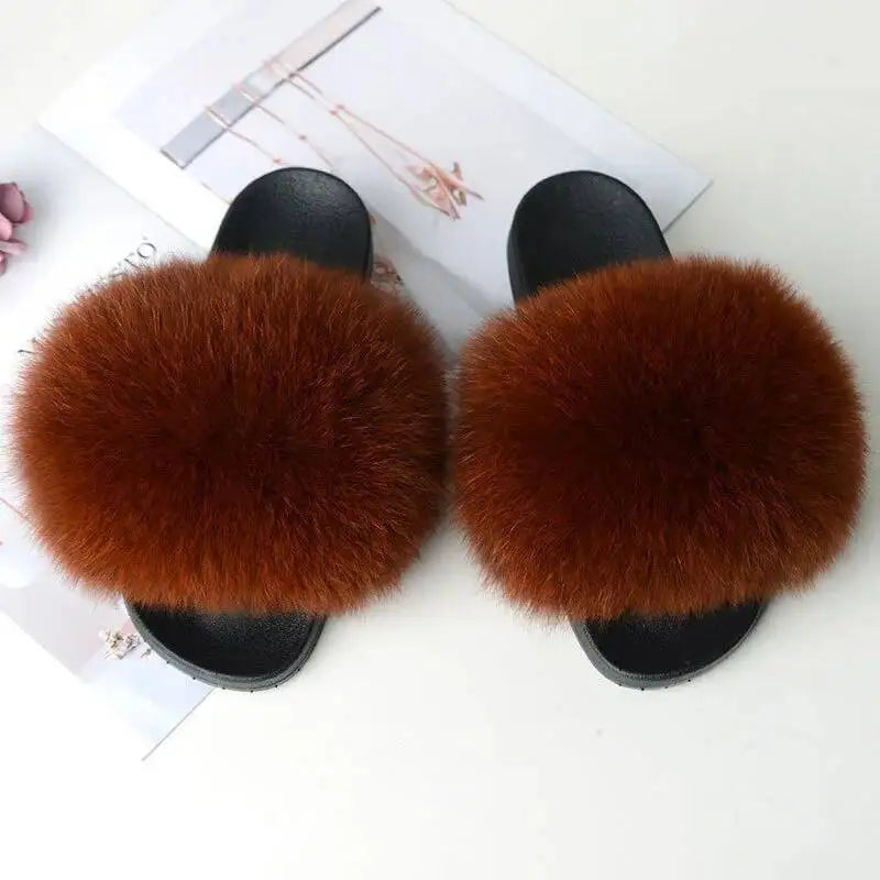 Summer Women Fur Slides Fluffy Furry Slippers Indoor Fuzzy Flip Flops Casual Outdoor Flat Ladies Fur Sandals Plush House Shoes