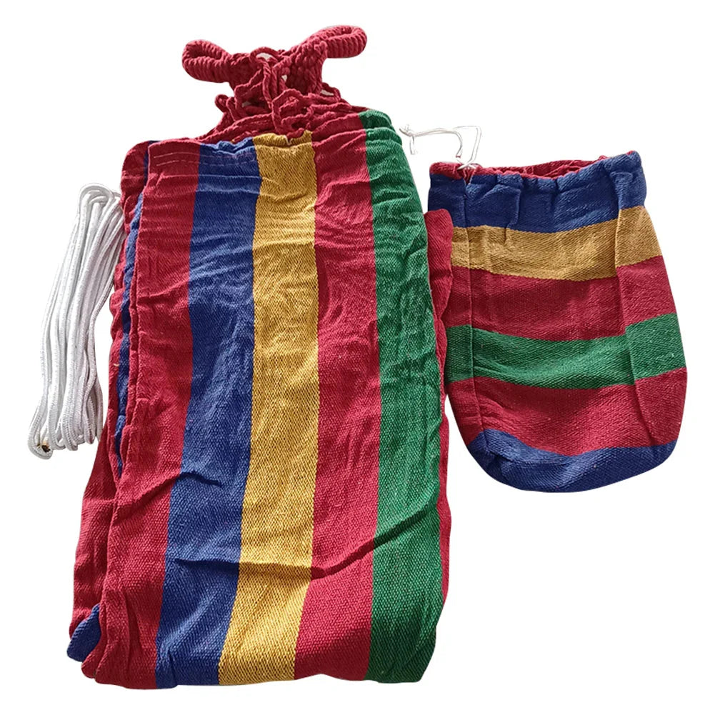 1-2 Person Cotton Rainbow Hanging Bed 264lbs Capacity Fabric Hammock with Tree Straps Portable for Outdoor Indoor with Carry Bag