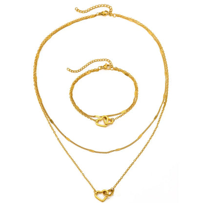 Stainless Steel Jewelry Sets High-end Atmosphere Love Bracelet Love Necklace Double Chain Design Jewelry Sets For Women Jewelry