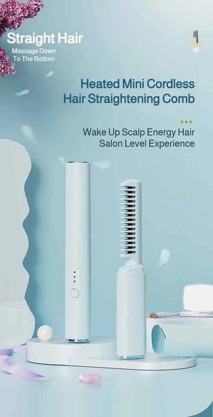 USB Wireless Hair Straightener with Curling and Straightening 2-in-1 Travel Portable Rechargeable Curling Iron  for Less Frizz,