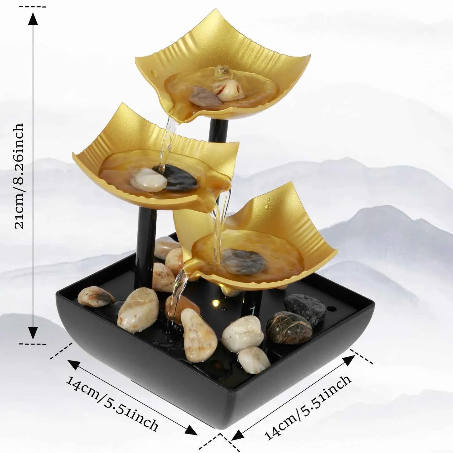 Tabletop Fountain Small Waterfall Fountain Desktop Decor With Light And Pebble USB Powered Sound Relaxation Fountain Ornament