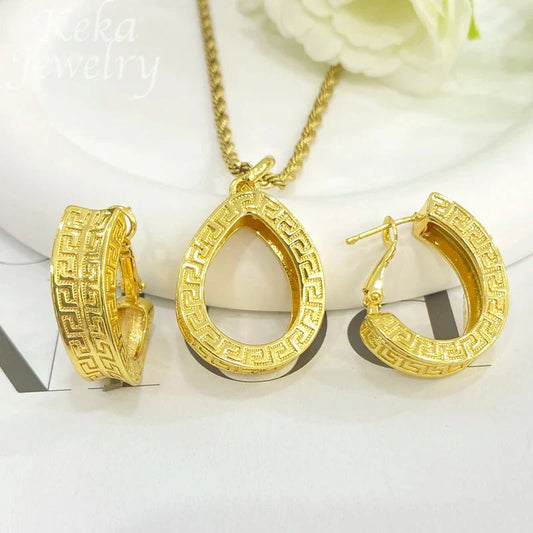 Dubai Golden Jewelry Sets for Women Luxury Italian Bridal Necklace Pendant Earrings Wedding Party Accessories Lady Gifts