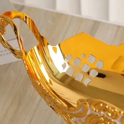 European Fruit Plate,Alloy Household Hollowed-Out Shape Tall Feet Plate,Portable Gold Snack Disc,Candy Plate Wedding Decoration