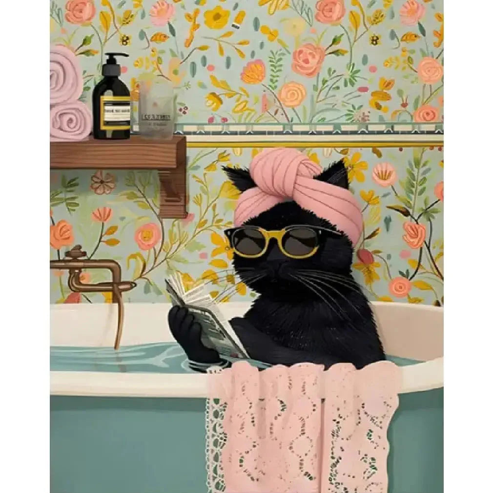 Canrichshop Black Cat Adult Paint by Number,Funny Bathing Cat Adults' Paint-by-Number Kits, Adults Beginners Unframed