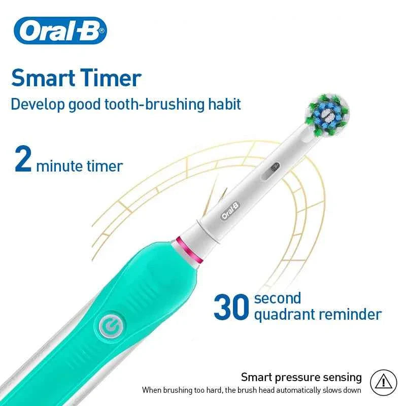 Oral B Electric Toothbrush Pro600 3D Action Daily Clean Pressure Sensor Gum Care Waterproof Rechargeable 7-Day Battery Life