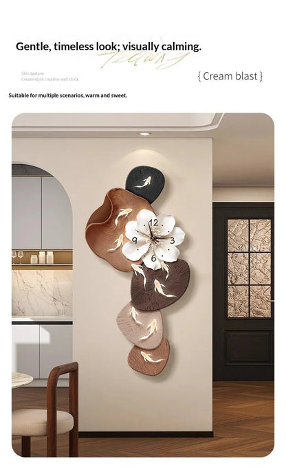 Wall Clock Modern Minimalist Nine Koi Fish Large Silent Wall Clock Home Decor Living Room Bedroom TV Background No Drilling