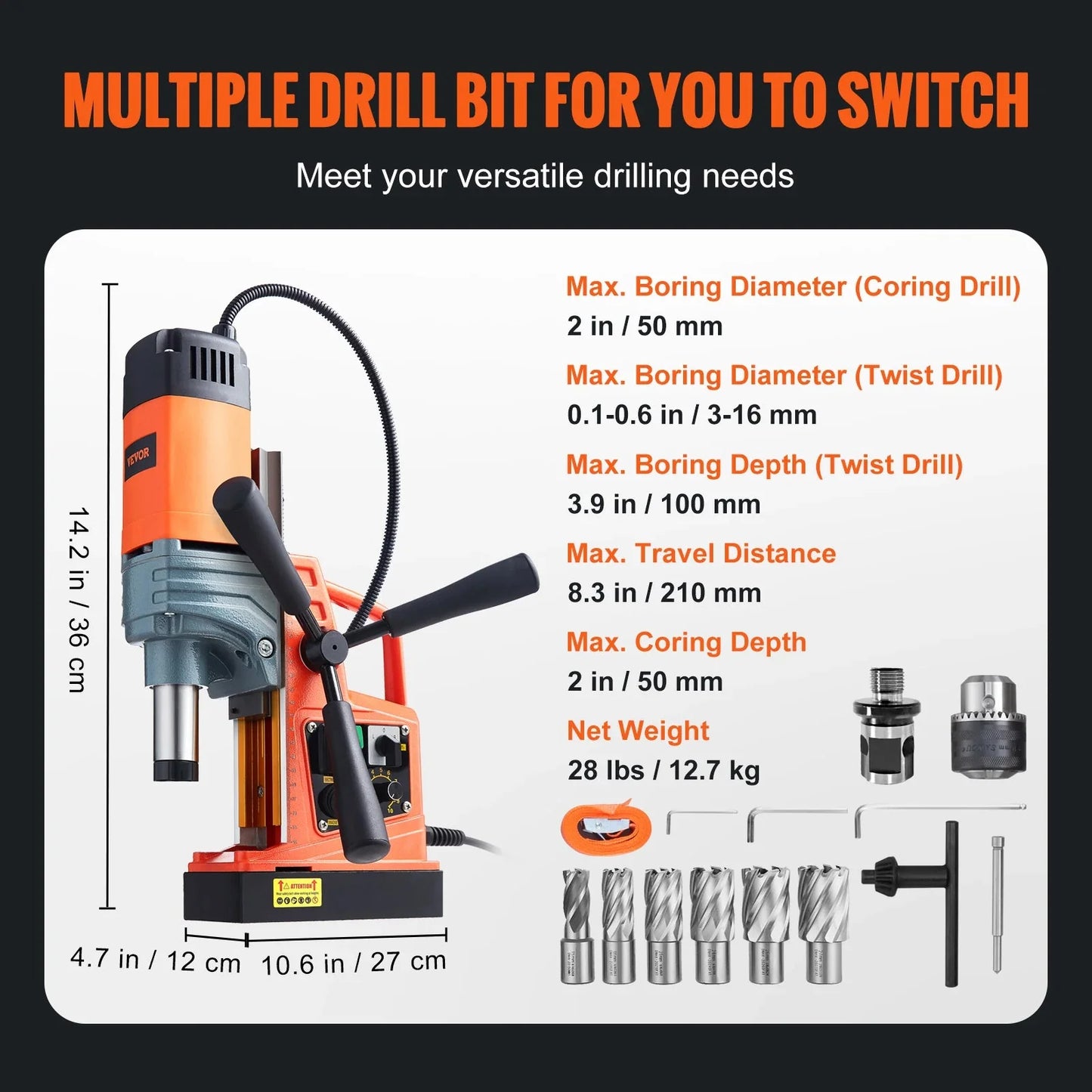 SucceBuy 1300W 1400W 2" Electric Drilling Machine Magnetic Drill Press Boring Diameter Power Drill 810 PRM Drill