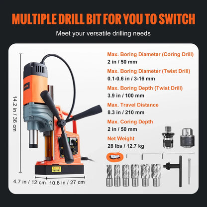 SucceBuy 1300W 1400W 2" Electric Drilling Machine Magnetic Drill Press Boring Diameter Power Drill 810 PRM Drill