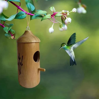 Wooden Hanging Hummingbird House Chalet Mini Bird Nest Cage Beautiful Outdoor Patio Garden Decoration Pet Bedroom