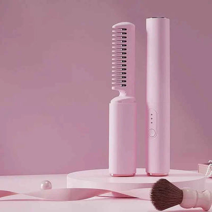 USB Wireless Hair Straightener with Curling and Straightening 2-in-1 Travel Portable Rechargeable Curling Iron  for Less Frizz,