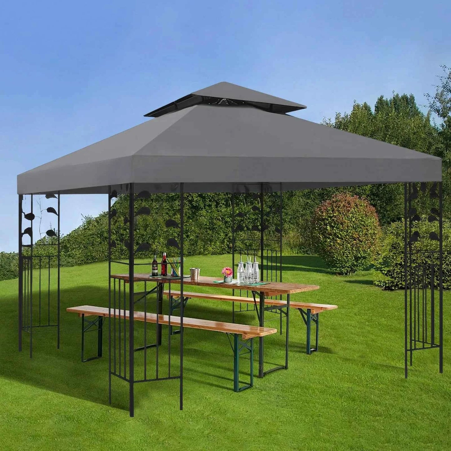 Grill Gazebo Replacement Canopy Roof, Outdoor BBQ Gazebo Top, Double Tiered Shelter Cover Roof ,for Yard Patio Garden Sunshade