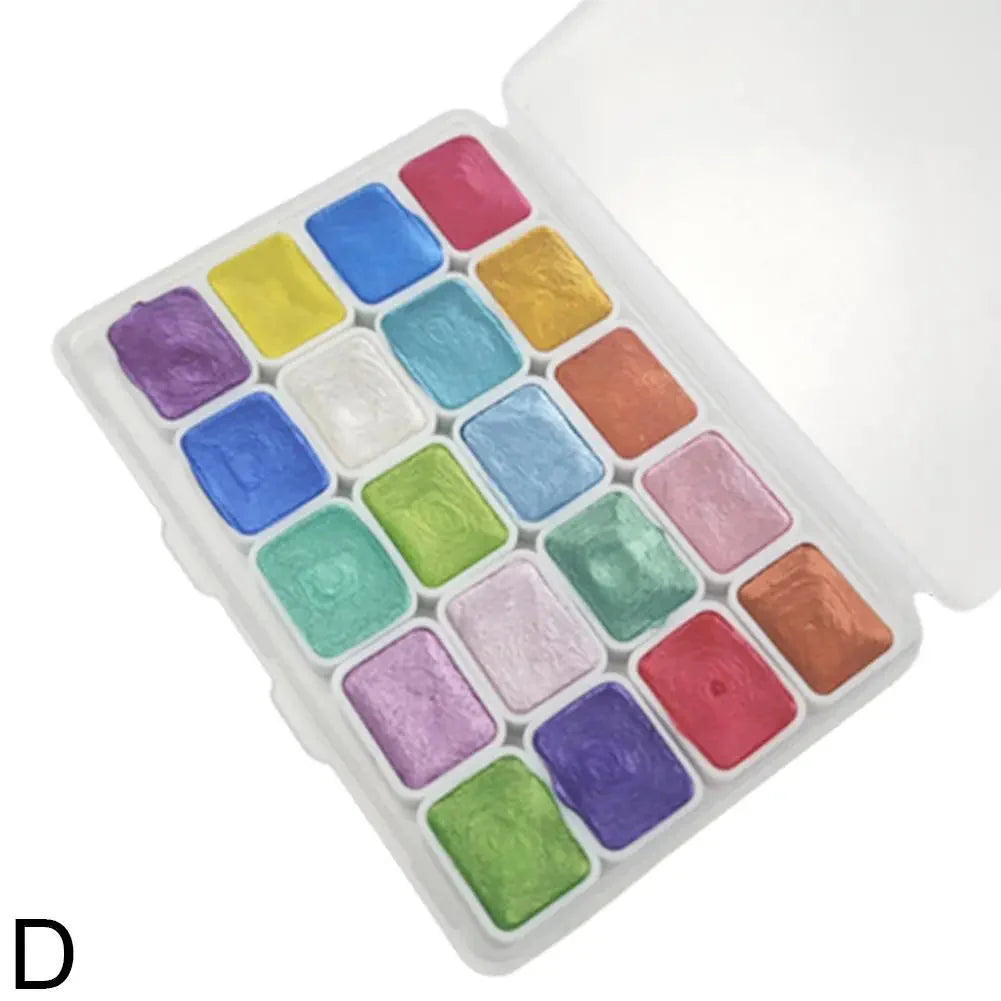 20 Colors Pearlescent Solid Watercolor Painting Set Portable Box Shiny Metal Painting Art Supplies Pigment Palette Drawing Tools