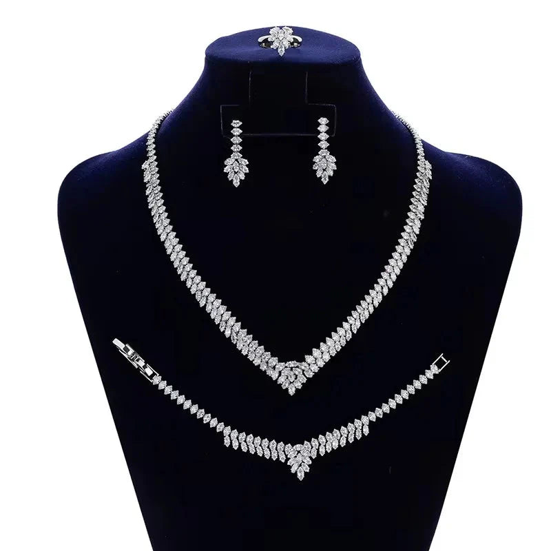 Jewelry Set HADIYANA Gorgeous Women Wedding Got Engaged Party Bridal Necklace Earrings Ring And Bracelet Set BN7840 Accessories