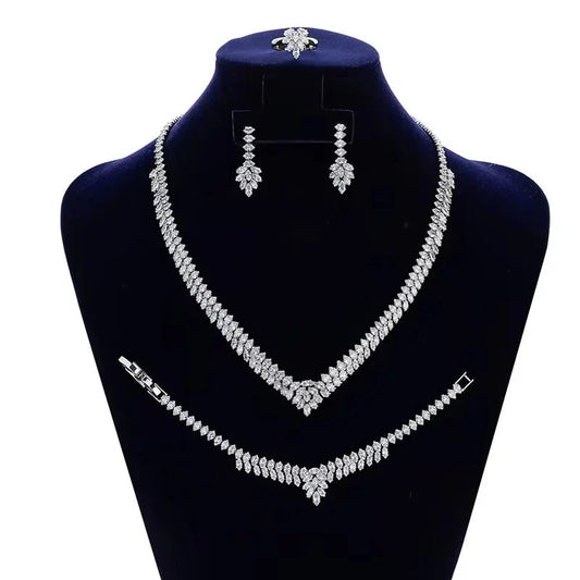Jewelry Set HADIYANA Gorgeous Women Wedding Got Engaged Party Bridal Necklace Earrings Ring And Bracelet Set BN7840 Accessories