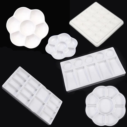 Artsecret 1 pc Simple White Ceramic Multi-Compartment Palette Pigment Mixing Palette Art Supplies Multiple Variants Available