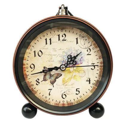 Vintage Hangable Battery Alarm Clock Metal Night Light Super Silent Table Desk Quartz Clock Time For Bedroom Bedside Desk Shelf