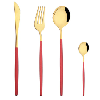 Western Purple Silver Tableware New Dinnerware Set 4Pcs Stainless Steel Kitchen Knife Fork Spoon Complete Cutlery Flatware Set