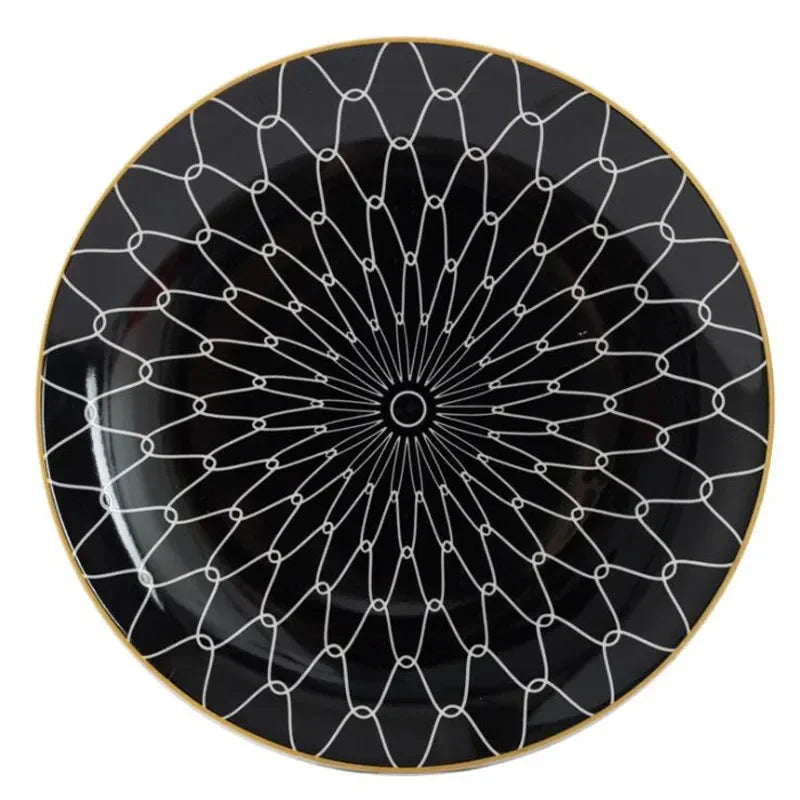 Geometric Design Gold Plating Meal Plate Porcelain Kitchen Dinner Plates Ceramics Food Tray Salad Dish 6/8/10 Inch 1Pcs